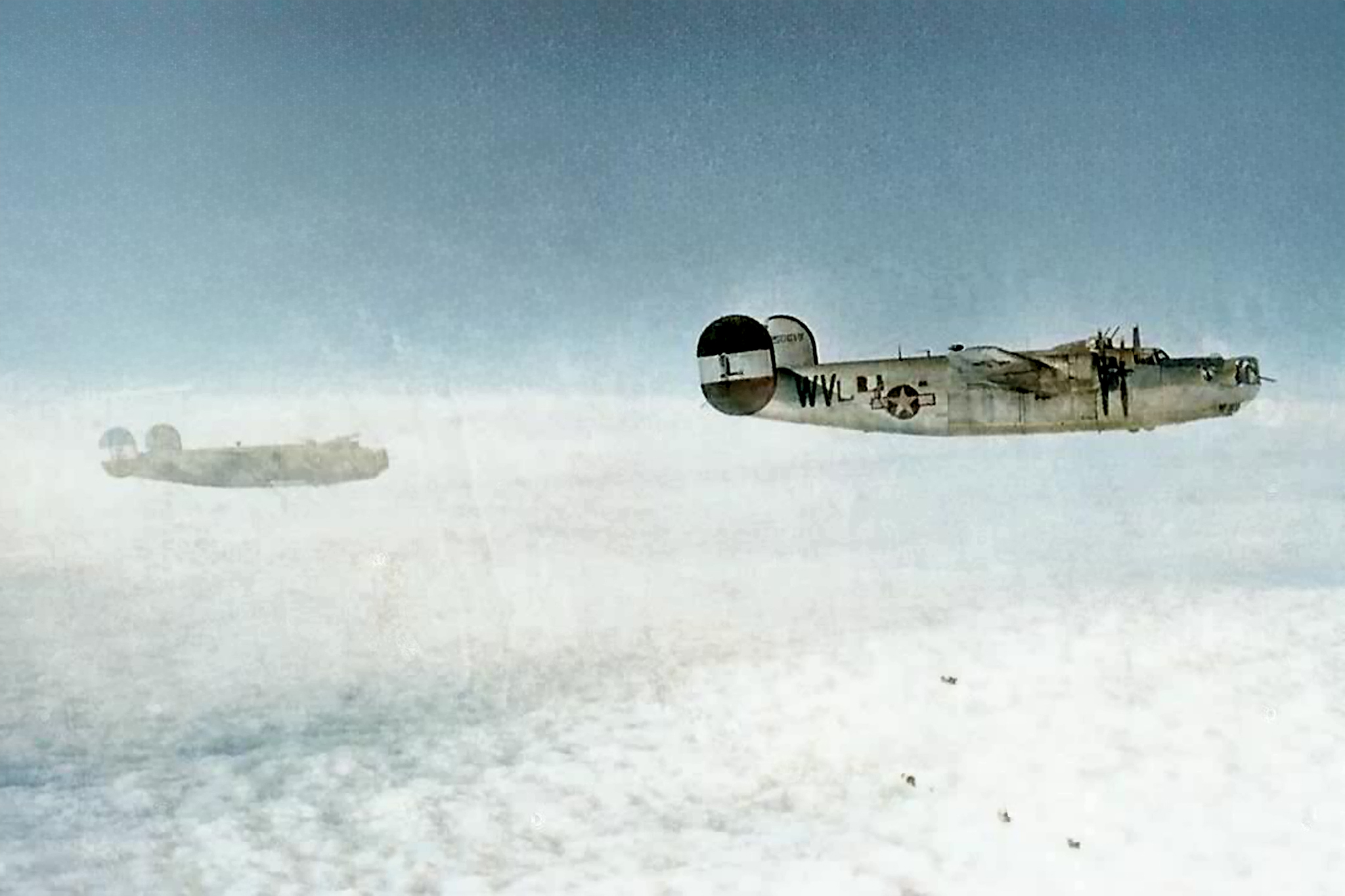 42-50619 B-24J Liberator 8AF 2AD 2CBW 445BG702BS WVL Marvin's’ Mad House heading to its target of the day